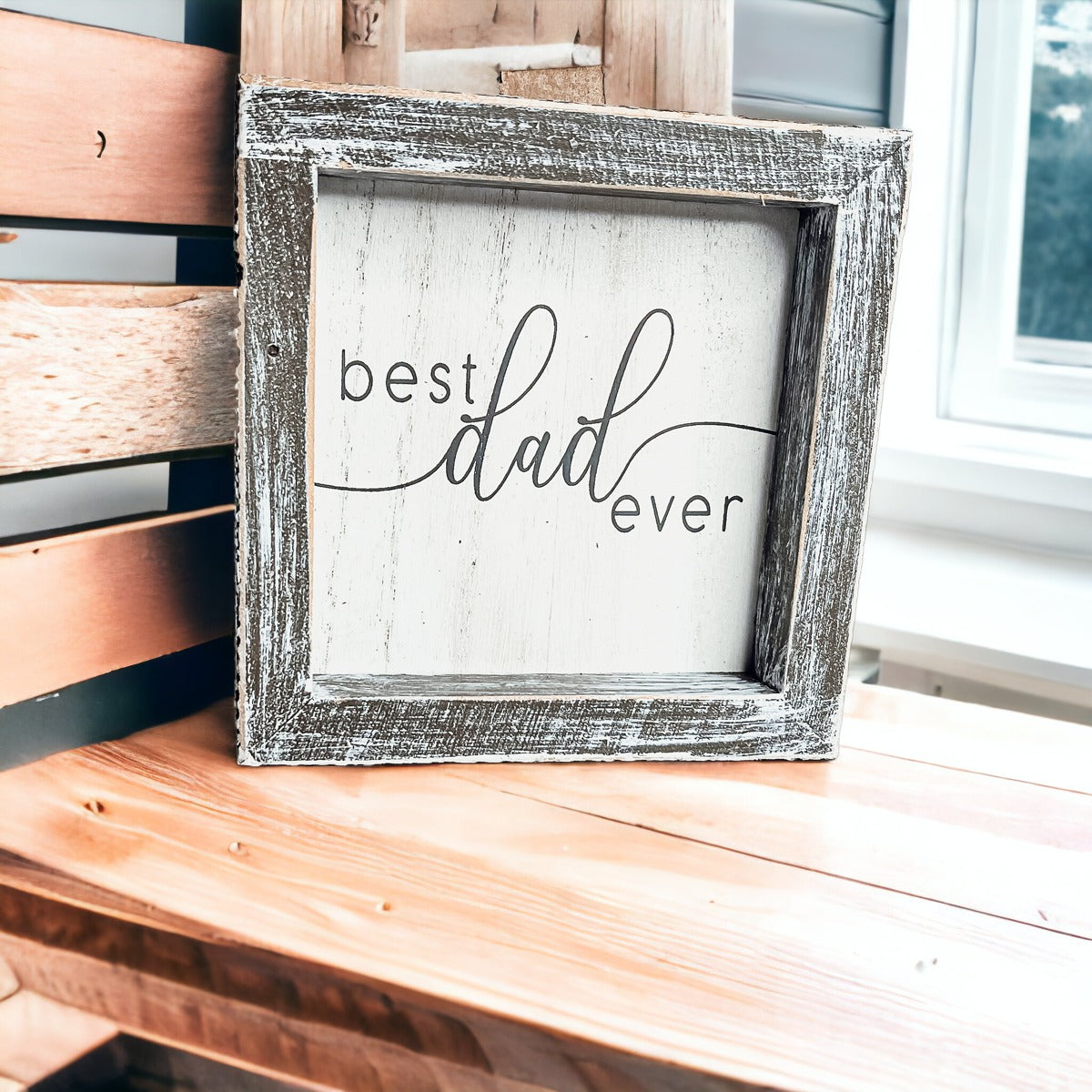 Best Dad Ever Wooden Framed Sign 5x5 Gift For Fathers Day Birthday Home Decor