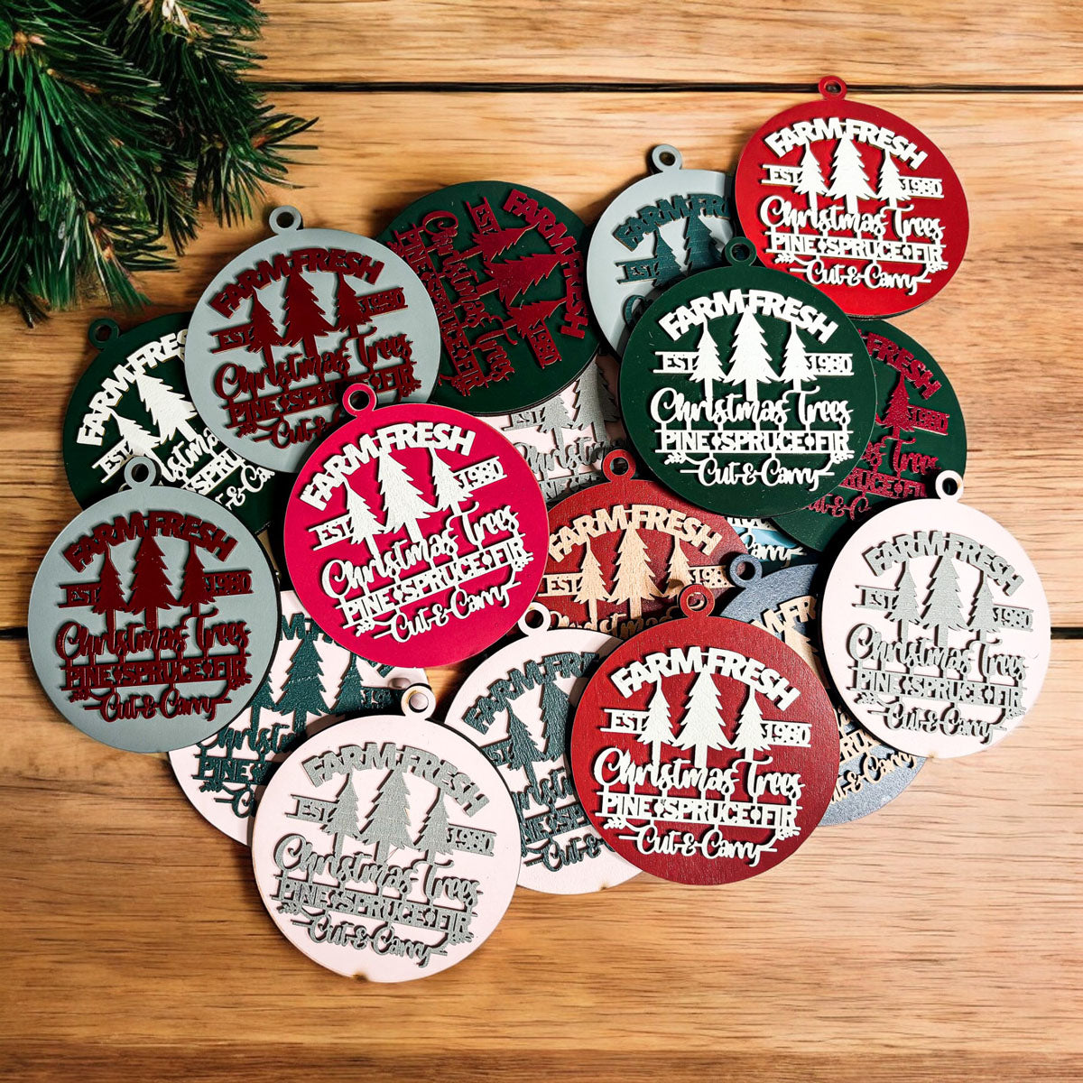 Handcrafted 3D Wooden Christmas Ornaments Farm Fresh Imperfect Set Tree Hanging Holiday Decor
