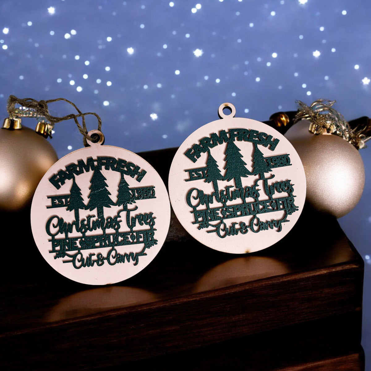 Handcrafted 3D Wooden Christmas Ornaments Farm Fresh Imperfect Set Tree Hanging Holiday Decor