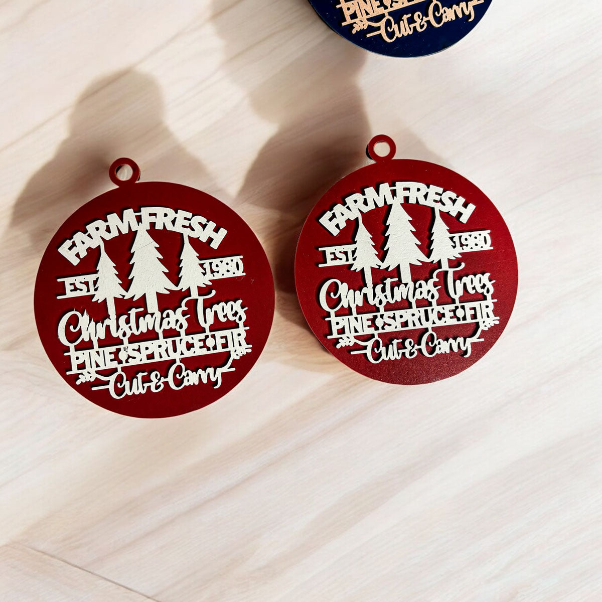 Handcrafted 3D Wooden Christmas Ornaments Farm Fresh Imperfect Set Tree Hanging Holiday Decor