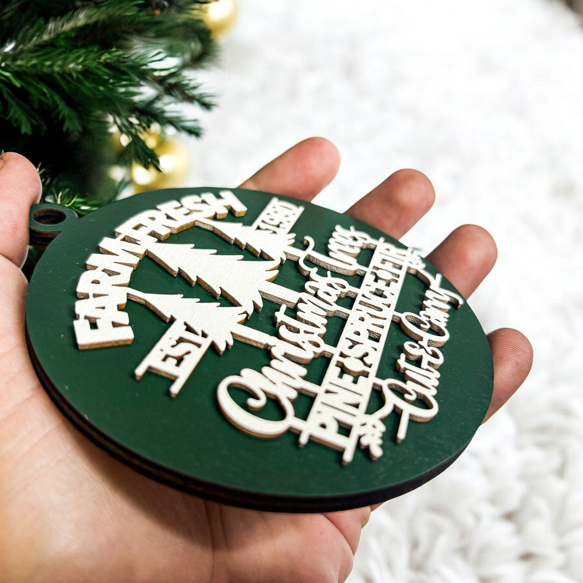 Handcrafted 3D Wooden Christmas Ornaments Farm Fresh Imperfect Set Tree Hanging Holiday Decor