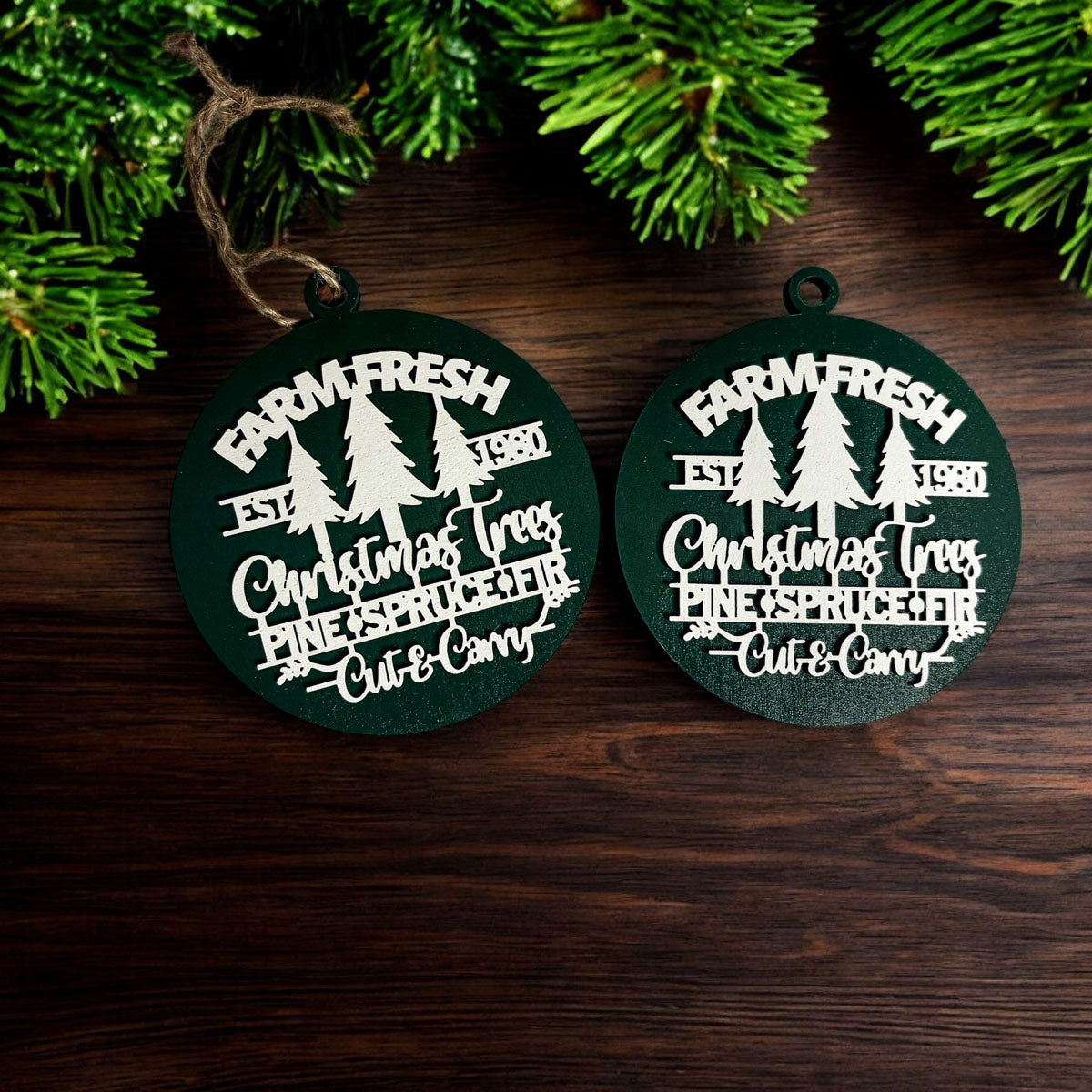 Handcrafted 3D Wooden Christmas Ornaments Farm Fresh Imperfect Set Tree Hanging Holiday Decor