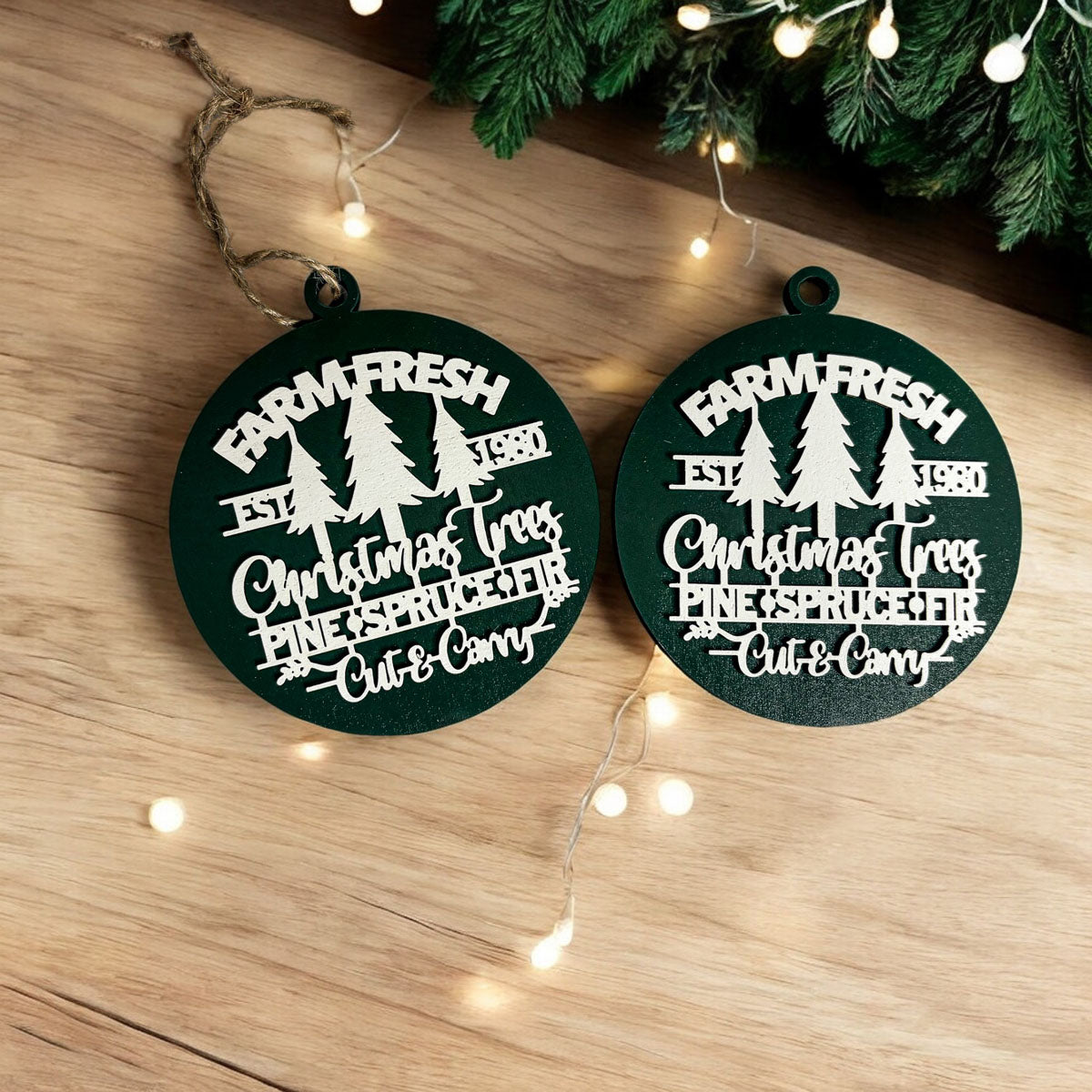 Handcrafted 3D Wooden Christmas Ornaments Farm Fresh Imperfect Set Tree Hanging Holiday Decor