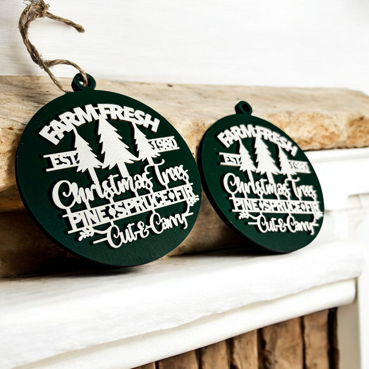 Handcrafted 3D Wooden Christmas Ornaments Farm Fresh Imperfect Set Tree Hanging Holiday Decor