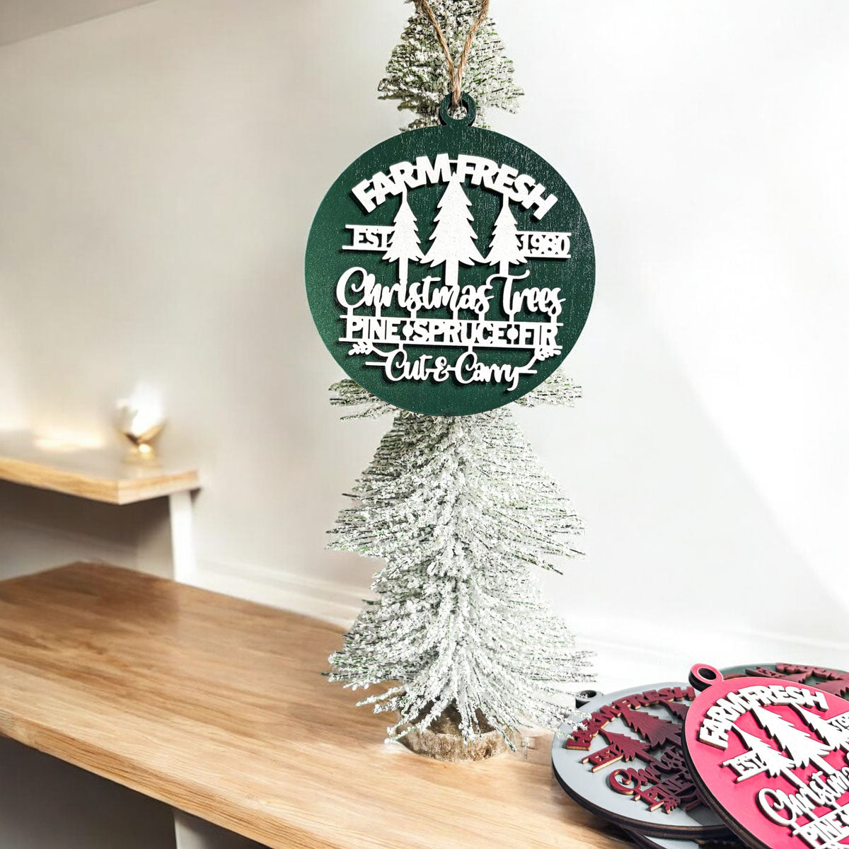 Handcrafted 3D Wooden Christmas Ornaments Farm Fresh Imperfect Set Tree Hanging Holiday Decor