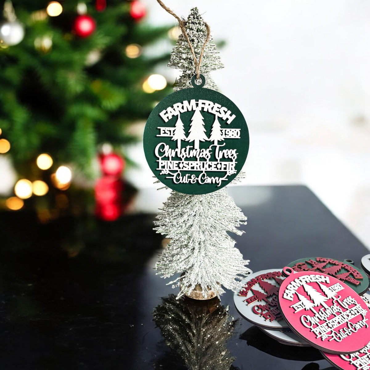Handcrafted 3D Wooden Christmas Ornaments Farm Fresh Imperfect Set Tree Hanging Holiday Decor