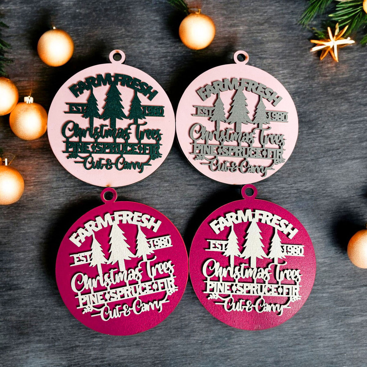 Handcrafted 3D Wooden Christmas Ornaments Farm Fresh Imperfect Set Tree Hanging Holiday Decor