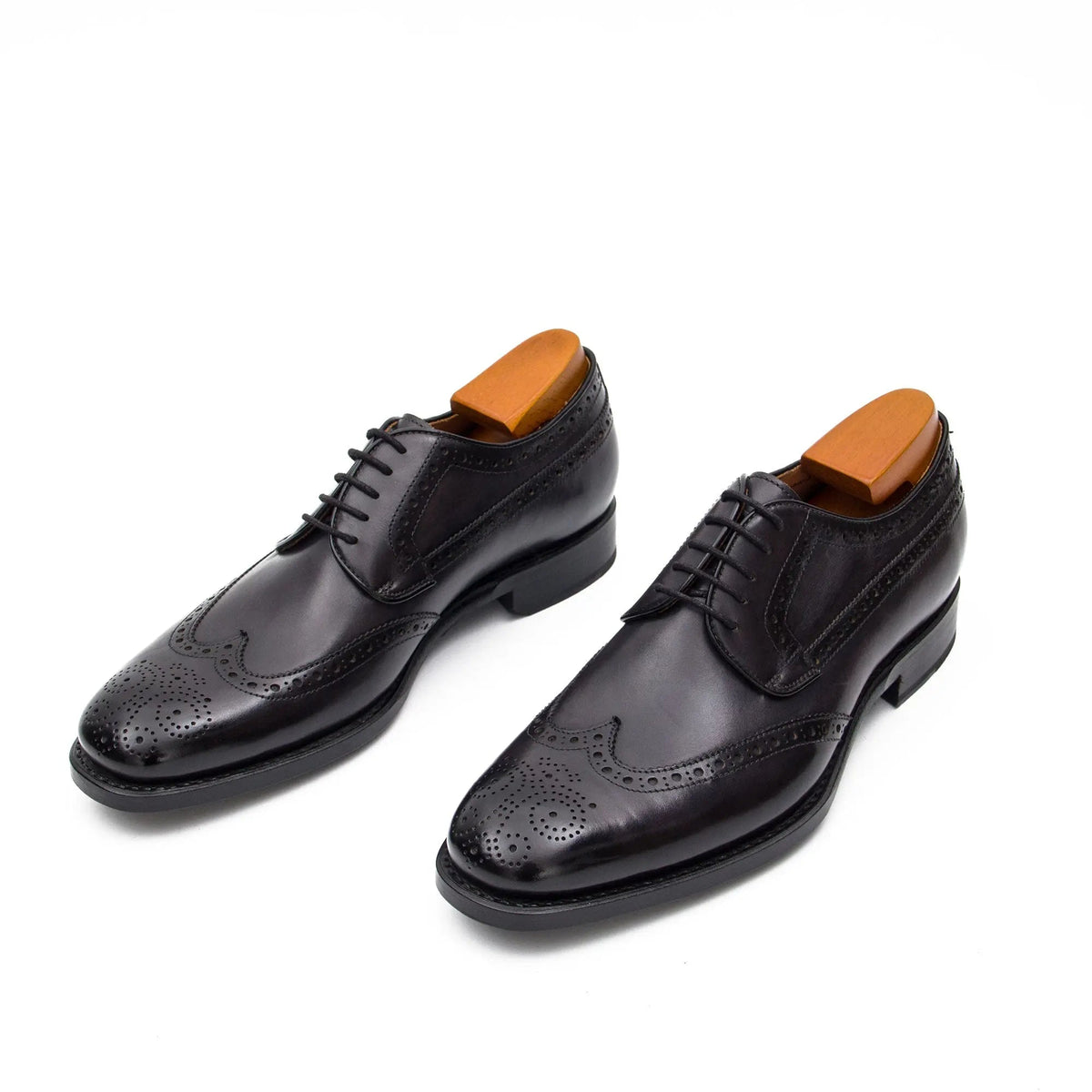 Black Wingtip Cow Leather Derby Shoes