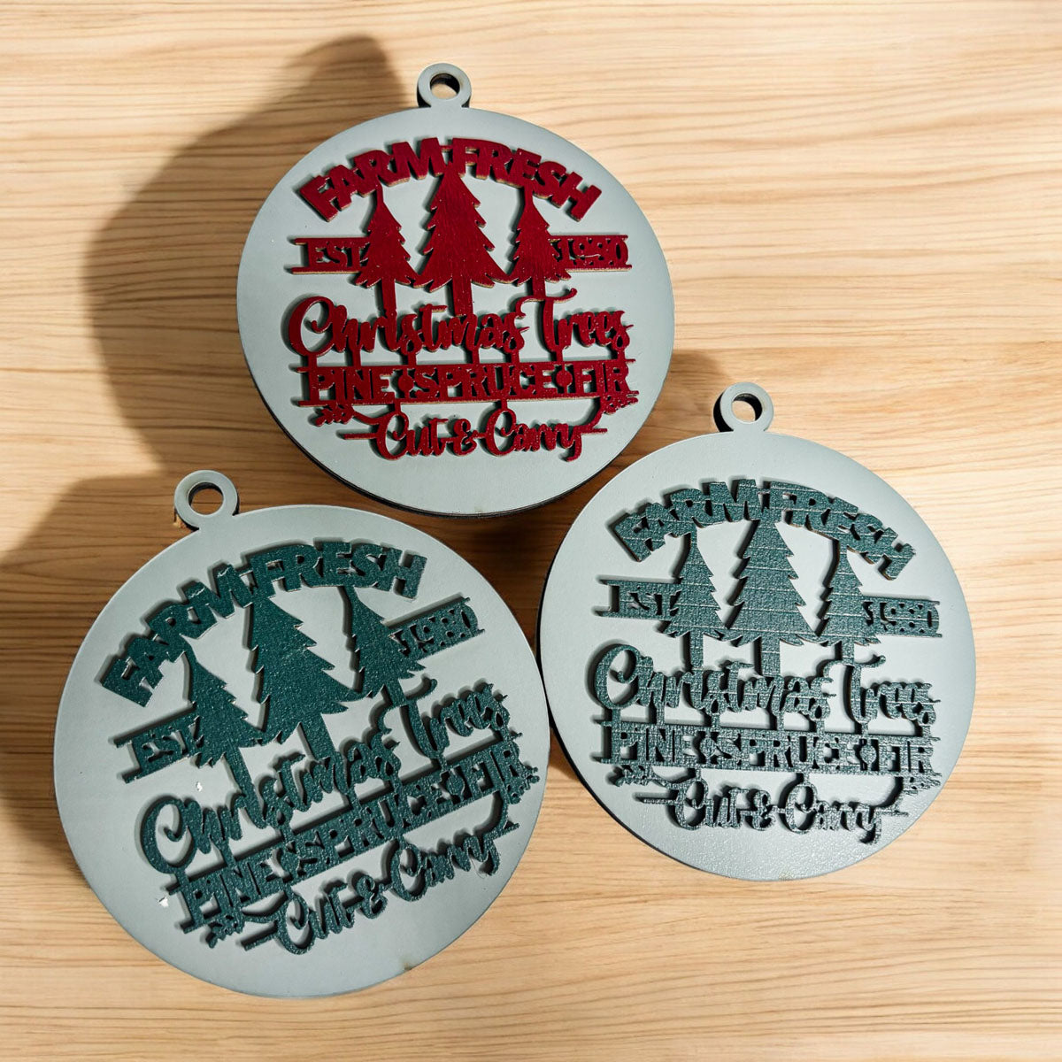 Handcrafted 3D Wooden Christmas Ornaments Farm Fresh Imperfect Set Tree Hanging Holiday Decor