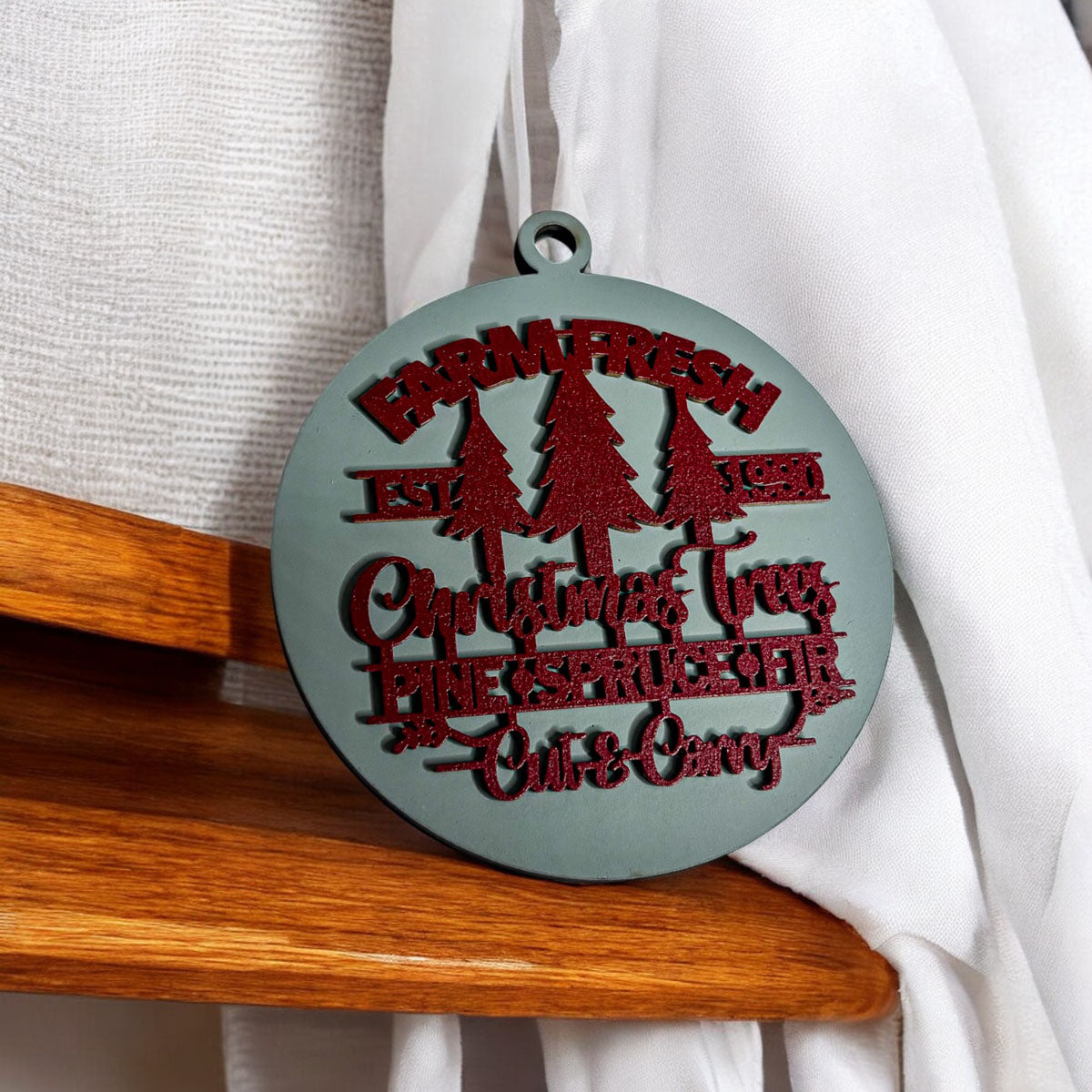 Handcrafted 3D Wooden Christmas Ornaments Farm Fresh Imperfect Set Tree Hanging Holiday Decor