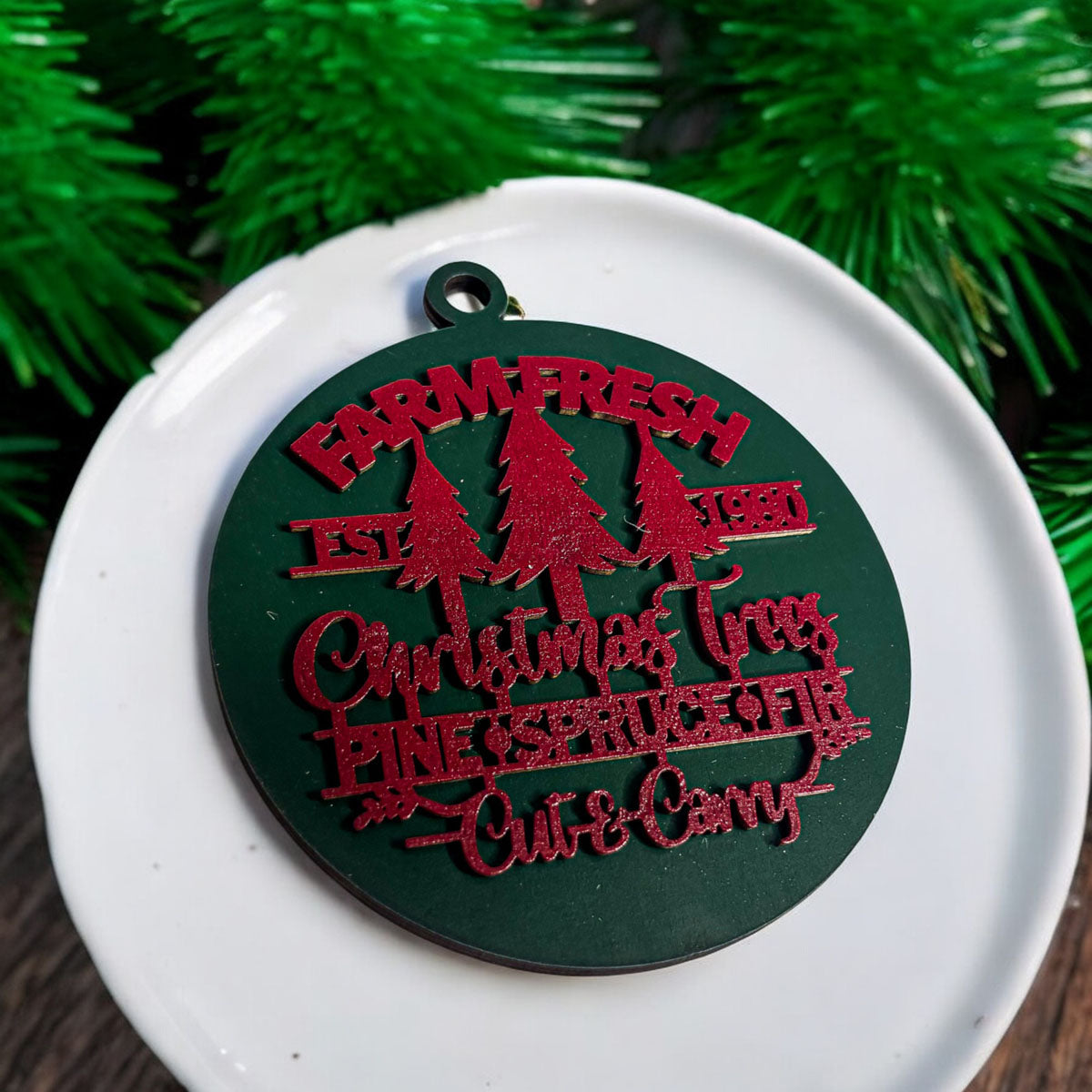 Handcrafted 3D Wooden Christmas Ornaments Farm Fresh Imperfect Set Tree Hanging Holiday Decor