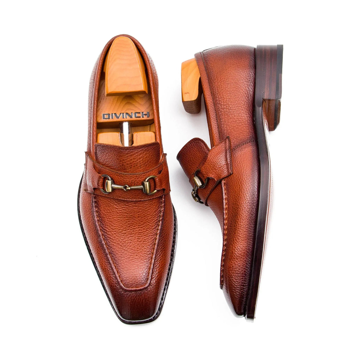 Brown Pebbled Calf Leather Horsebit Loafers