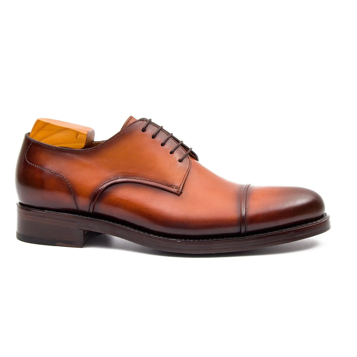 Orange-Brown Cap-Toe Calf Leather Derby Shoes