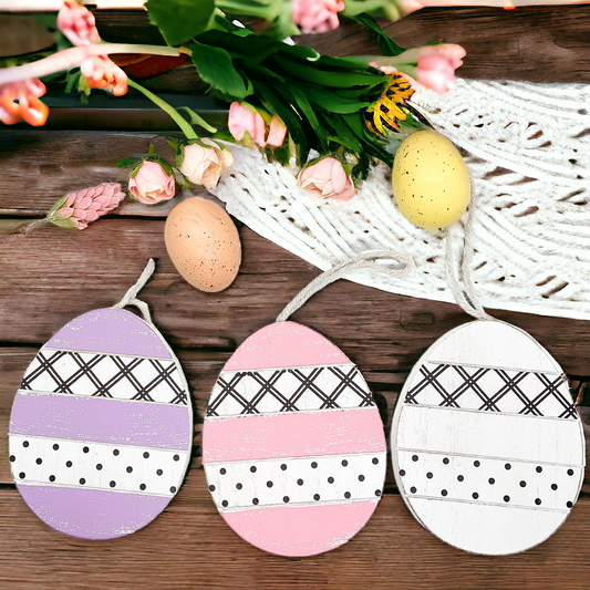 Easter Wooden Hanging Ornaments Set Rustic Spring Home Decor Bunny Egg Chick Handmade
