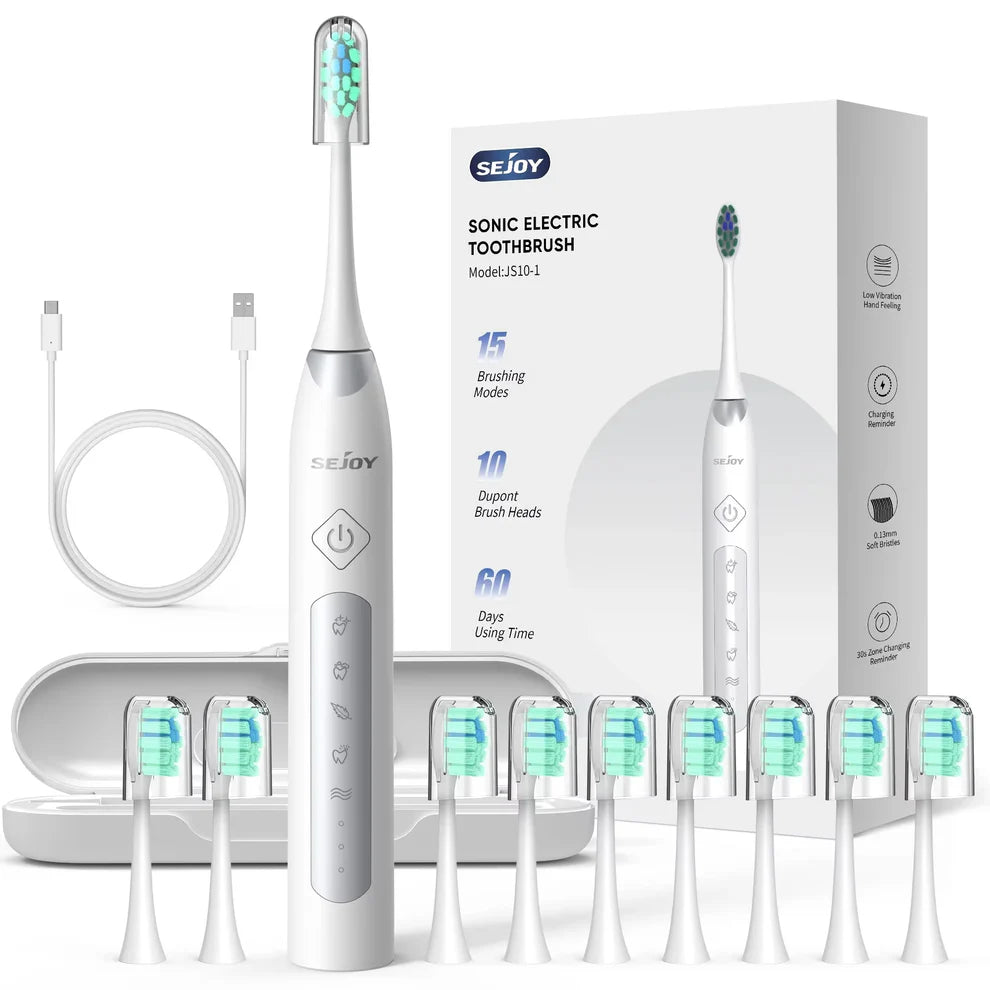 Sonic Electric Toothbrush with 10 Microfiber Brush Heads