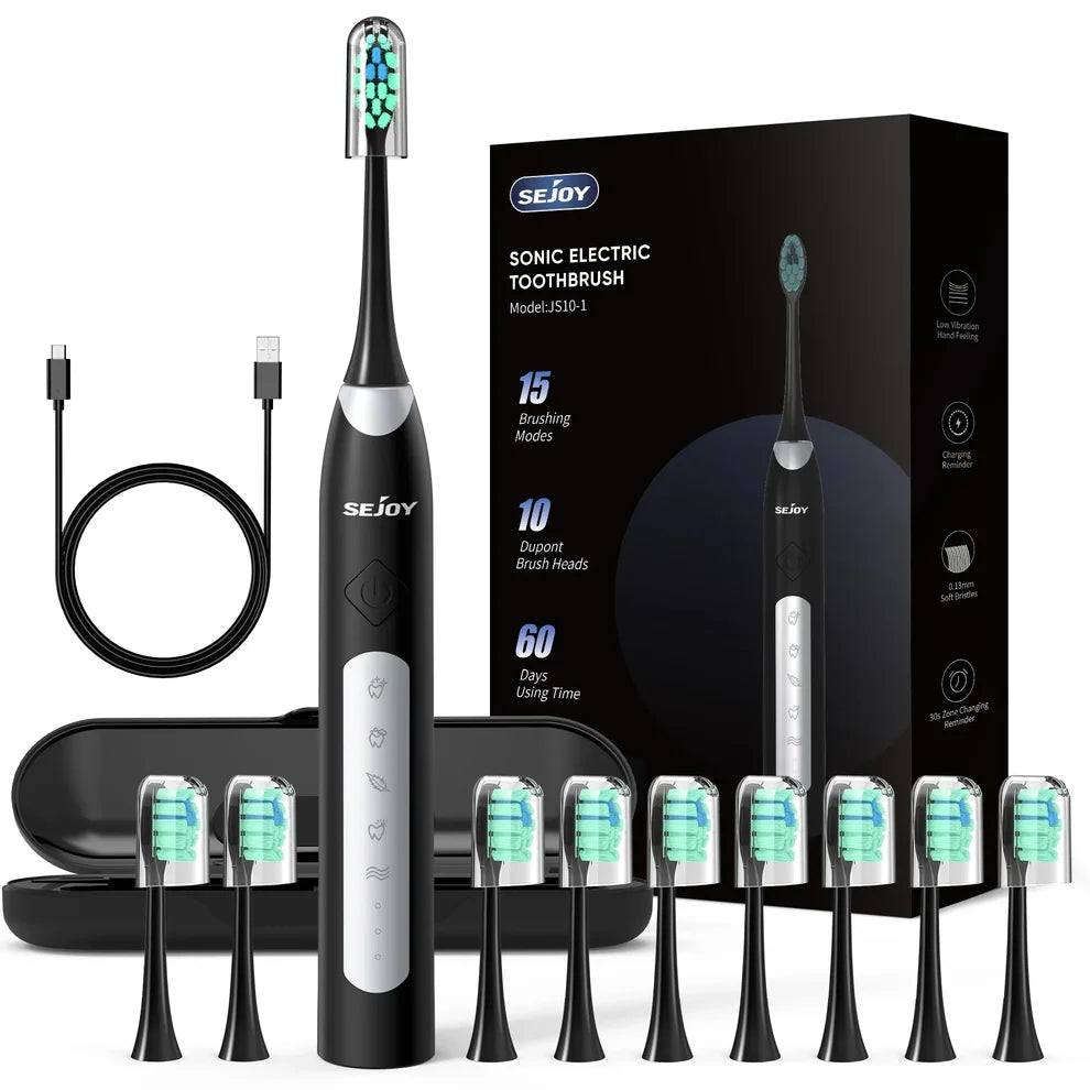 Sonic Electric Toothbrush with 10 Microfiber Brush Heads