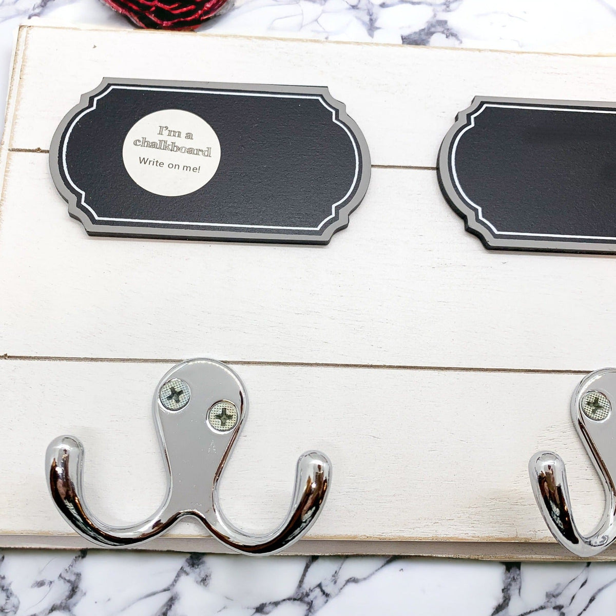 Chalkboard Wood Coat Hanger - Triple Hook Board With 3 Chalk Labels 15x6.75