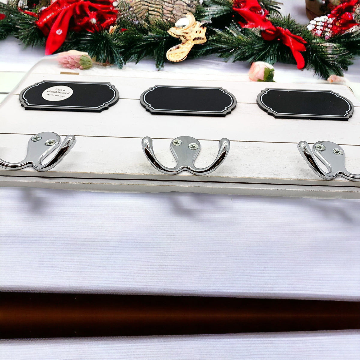 Chalkboard Wood Coat Hanger - Triple Hook Board With 3 Chalk Labels 15x6.75