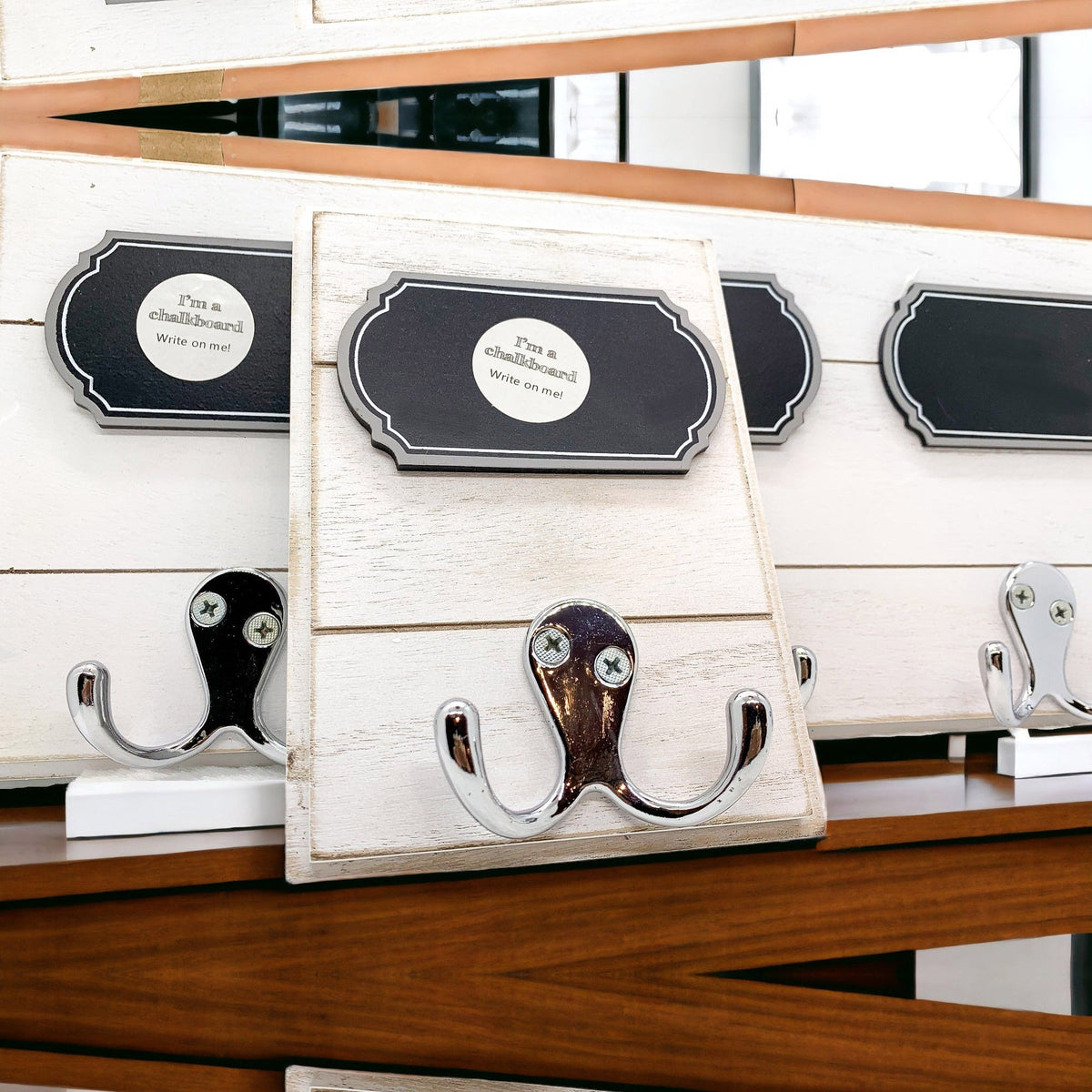 Chalkboard Wood Coat Hanger - Triple Hook Board With 3 Chalk Labels 15x6.75