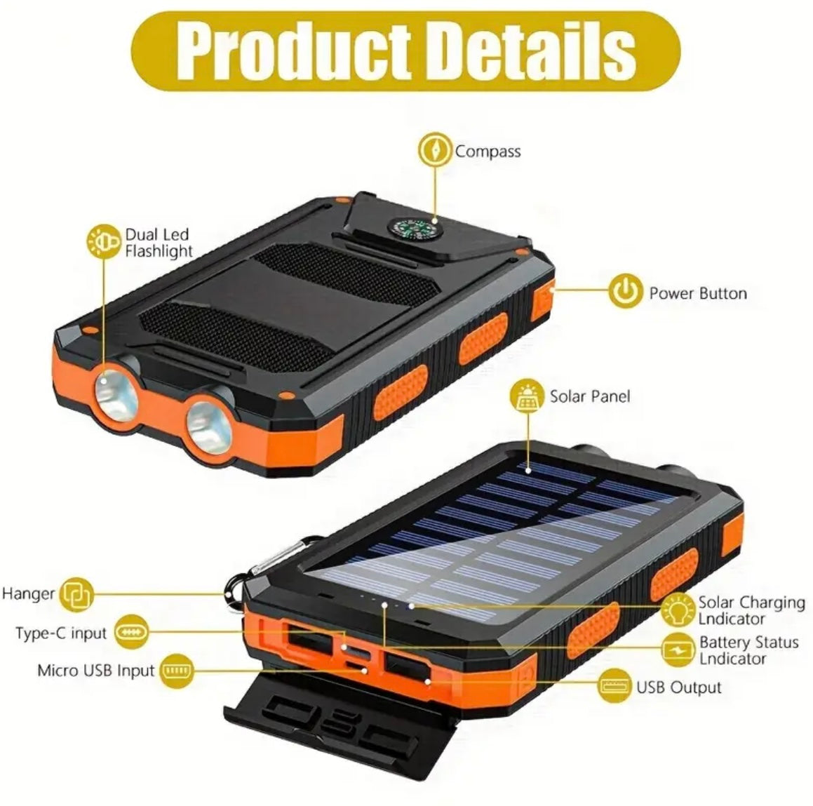 30000mAh Large Capacity Portable Charger | Solar Power Bank with LED Flashlight