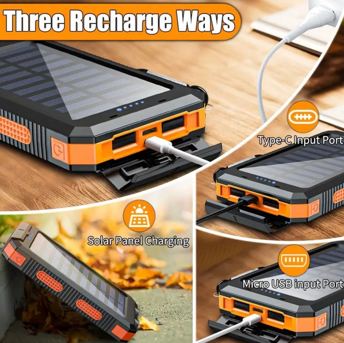 30000mAh Large Capacity Portable Charger | Solar Power Bank with LED Flashlight