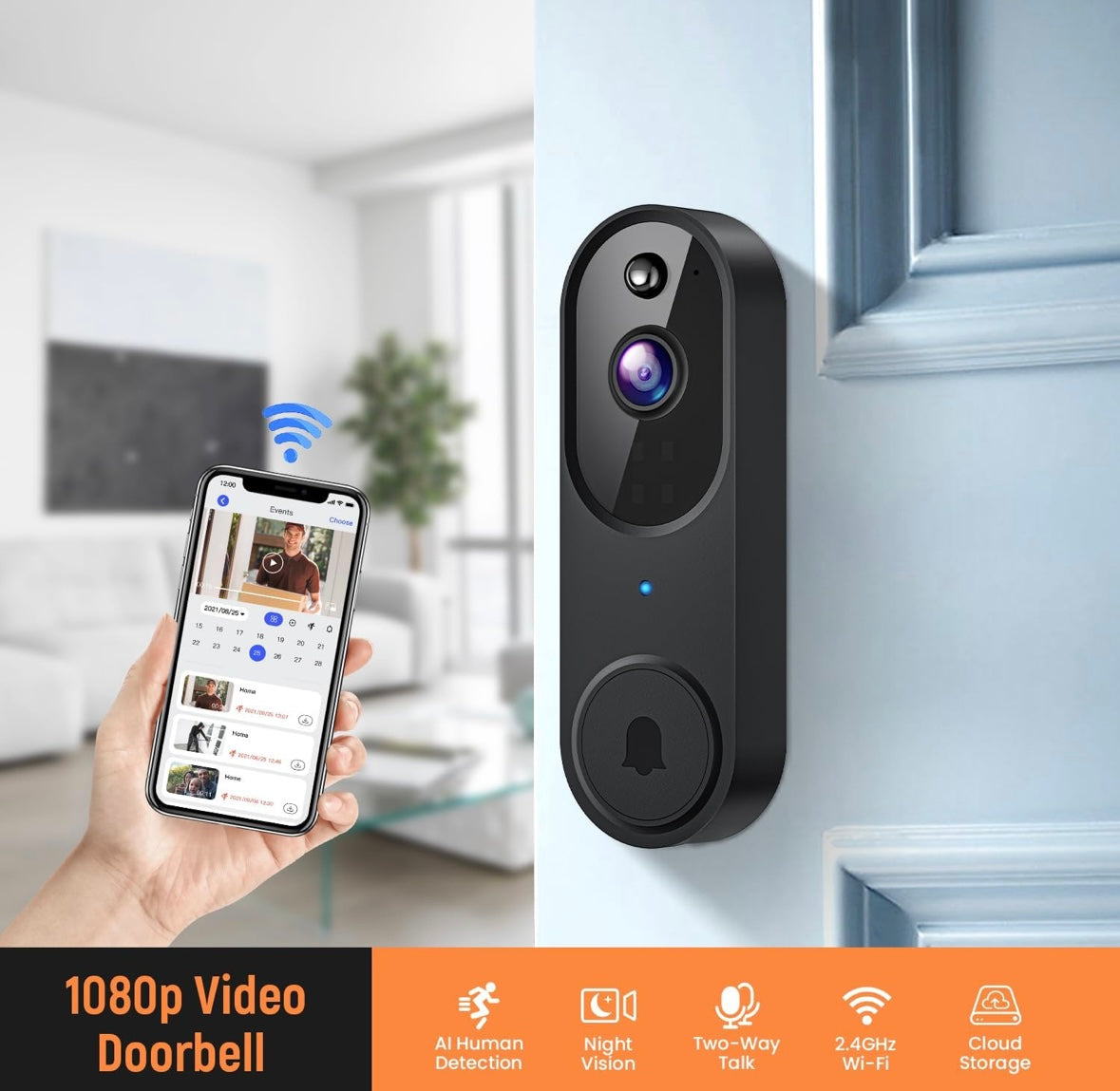 Wireless Smart 1080P Video Doorbell w/Chime