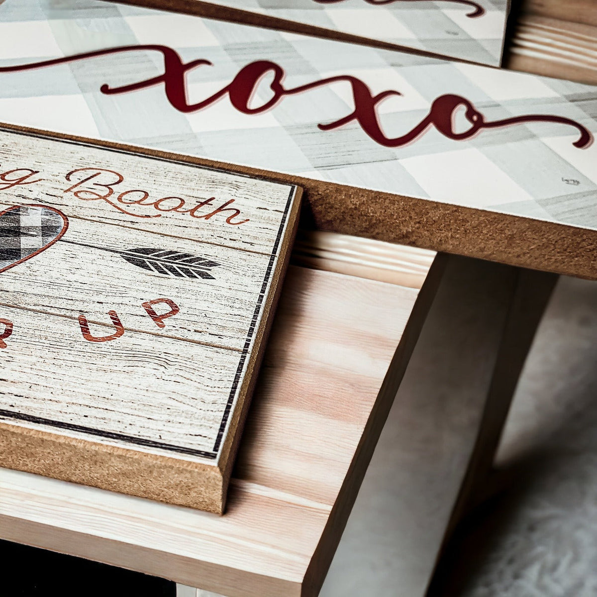 Handmade Thick Wood XOXO Sign Tabletop Shelf Mantel Valentines Decor Red Accent Rustic Home