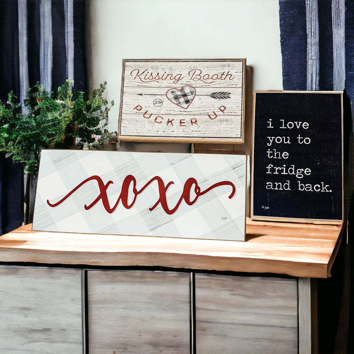 Handmade Thick Wood XOXO Sign Tabletop Shelf Mantel Valentines Decor Red Accent Rustic Home