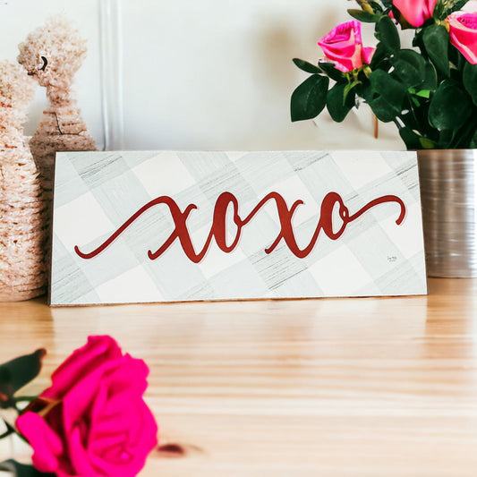 Handmade Thick Wood XOXO Sign Tabletop Shelf Mantel Valentines Decor Red Accent Rustic Home