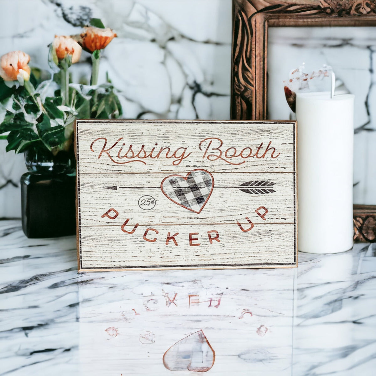 Kissing Booth Handmade Thick Wood Sign 6x4x1 Inch Valentine Tiered Tray Mantel Shelf Decor