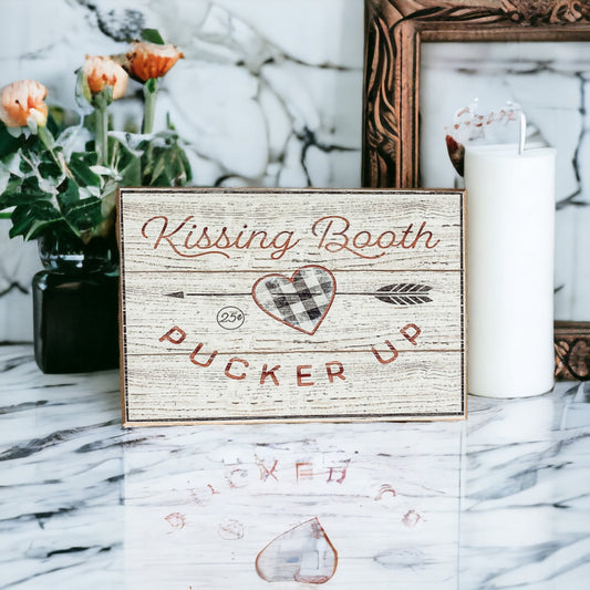 Kissing Booth Handmade Thick Wood Sign 6x4x1 Inch Valentine Tiered Tray Mantel Shelf Decor