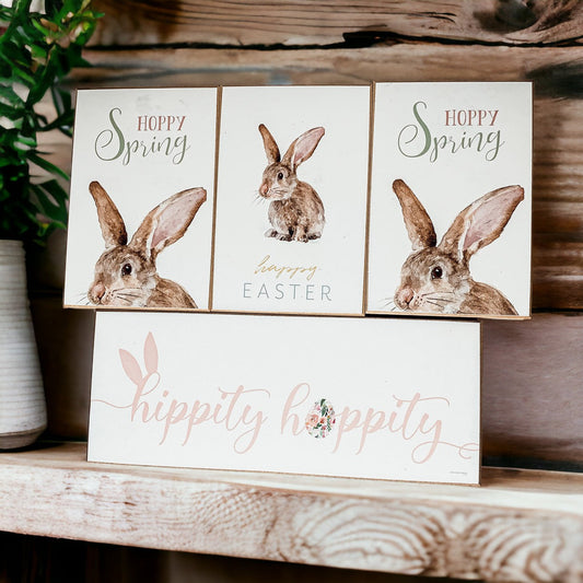 Hippity Hoppity Bunny Easter Home Decor Set Watercolor Bunny Sign Spring Mantel Rustic Farmhouse