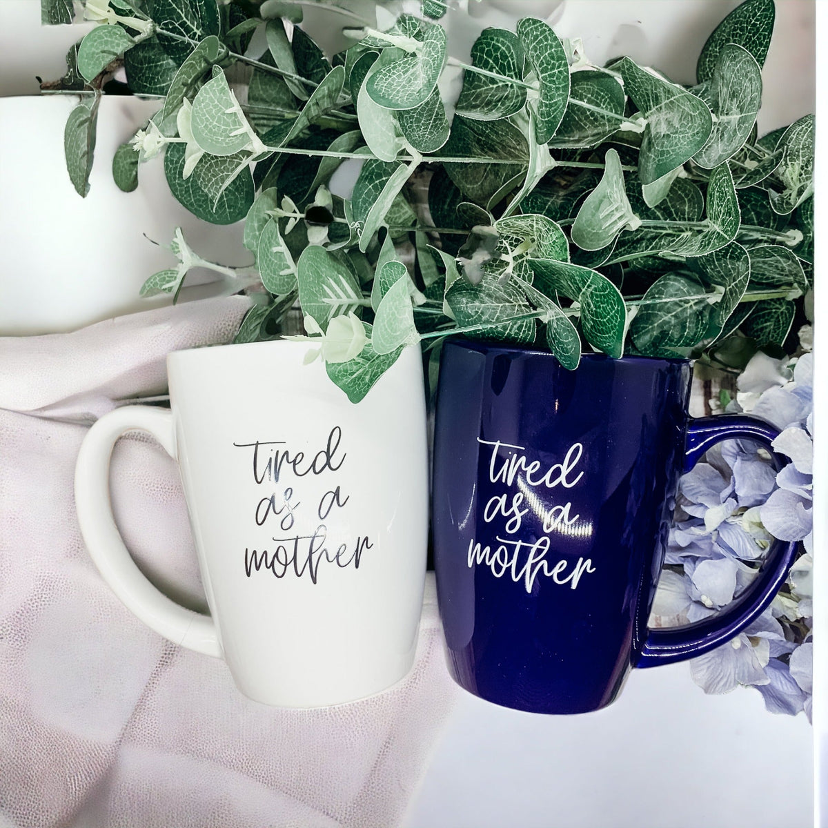 Tired As A Mother Grande Limited Edition Round 2 Mug Gift For Mom Navy Royal Blue Or White