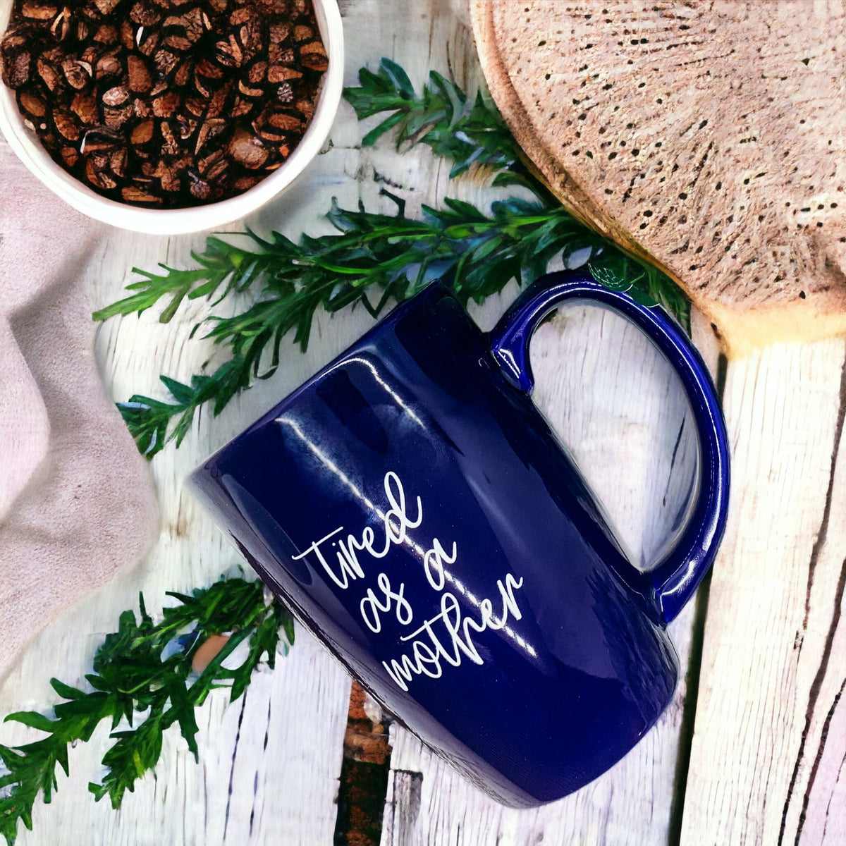 Tired As A Mother Grande Limited Edition Round 2 Mug Gift For Mom Navy Royal Blue Or White