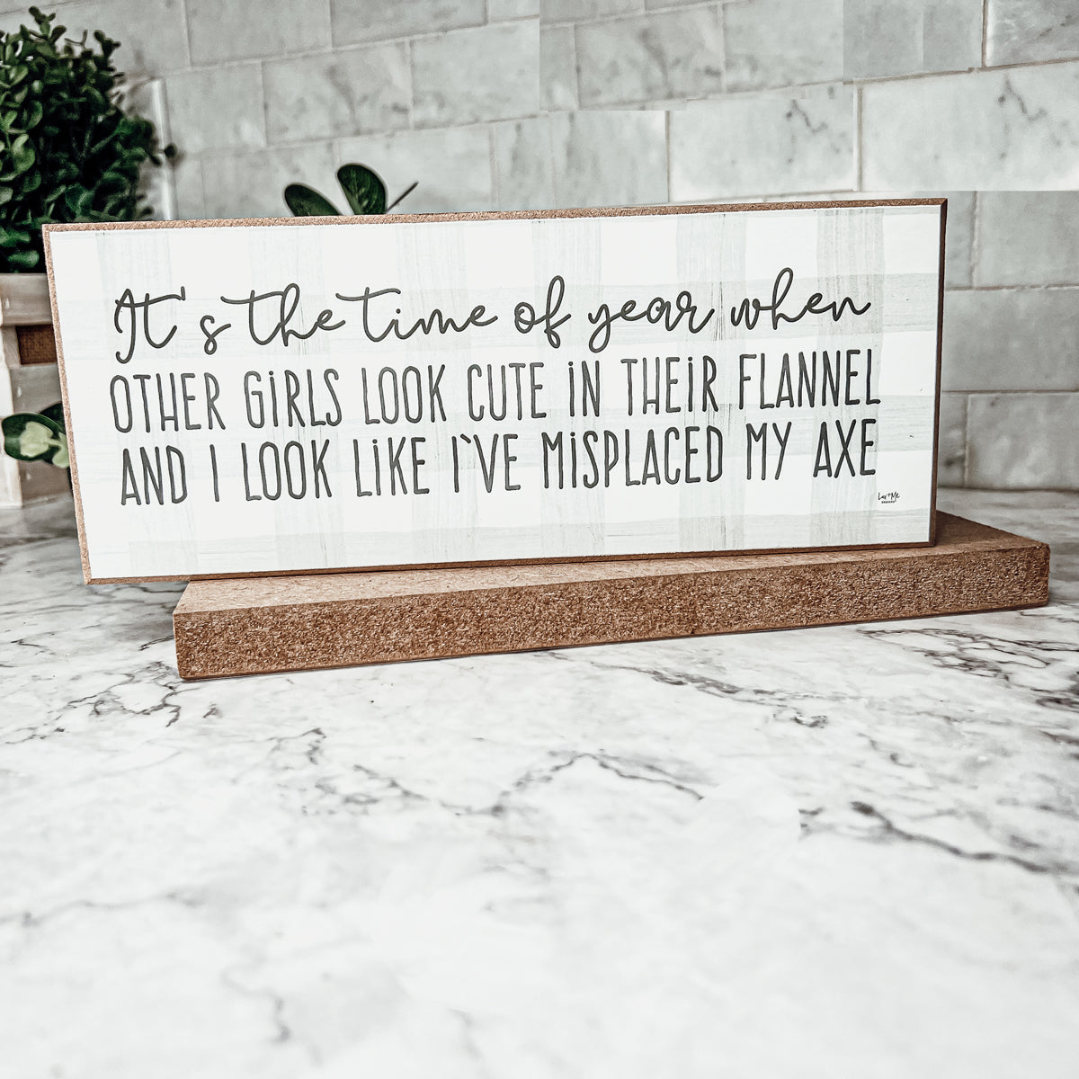 Misplaced Axe Funny Fall Winter Wood Sign 10x4 Rustic Gingham Flannel Wall Decor Gift