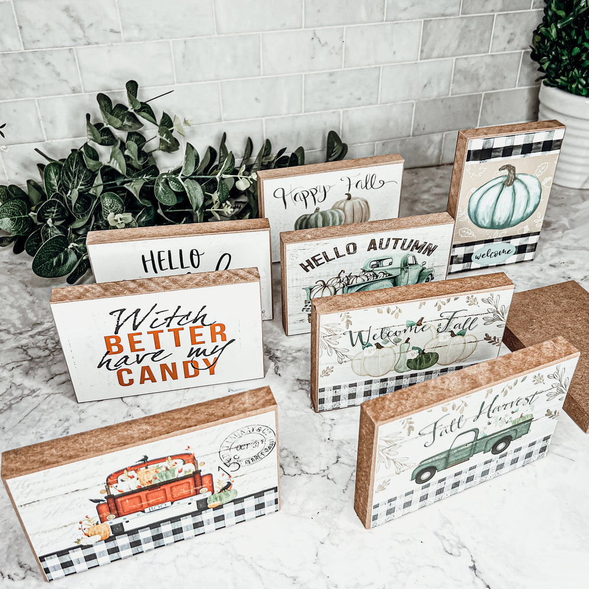 Hello Pumpkin Rustic Wood Sign 6x4 Fall Home Decor Off White Black Script