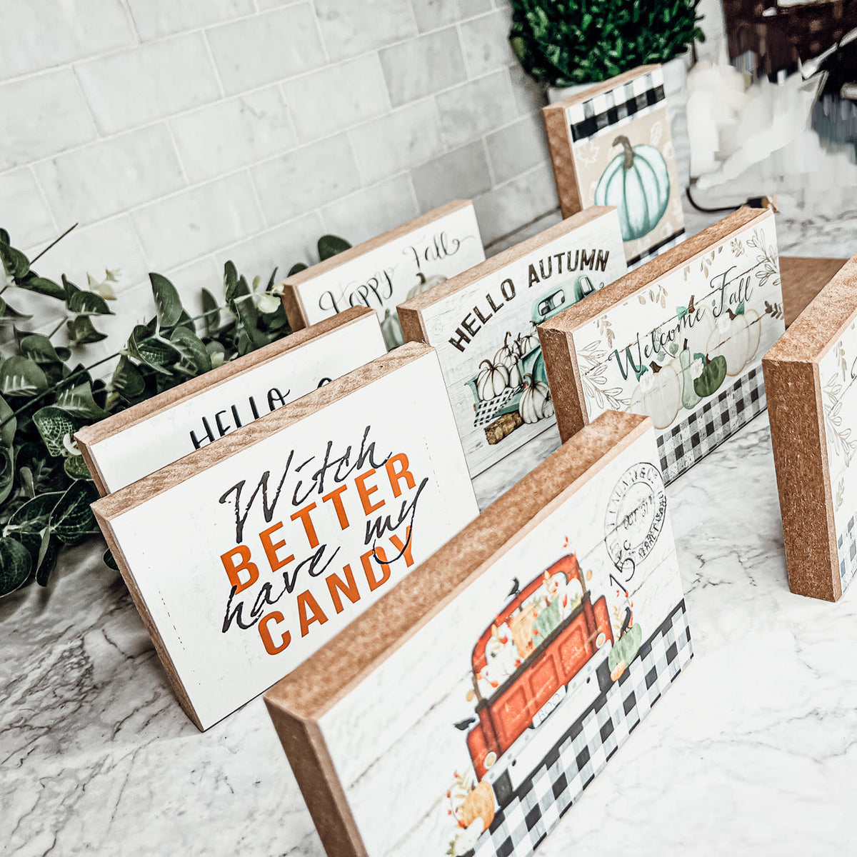 Hello Pumpkin Rustic Wood Sign 6x4 Fall Home Decor Off White Black Script