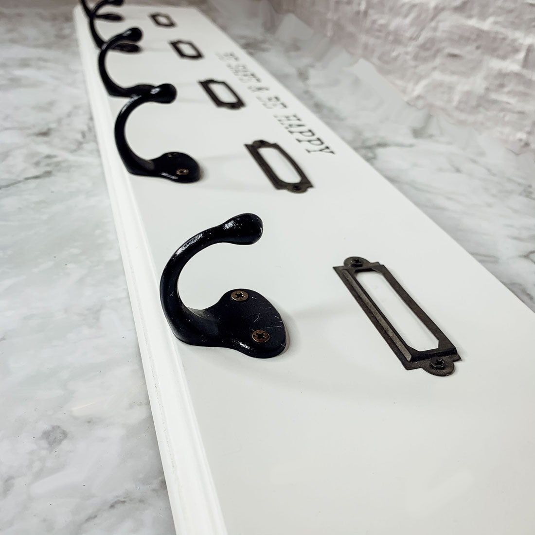 Wood Wall Mask And Hat Organizer With 6 Hooks For Coats Keys Scarves