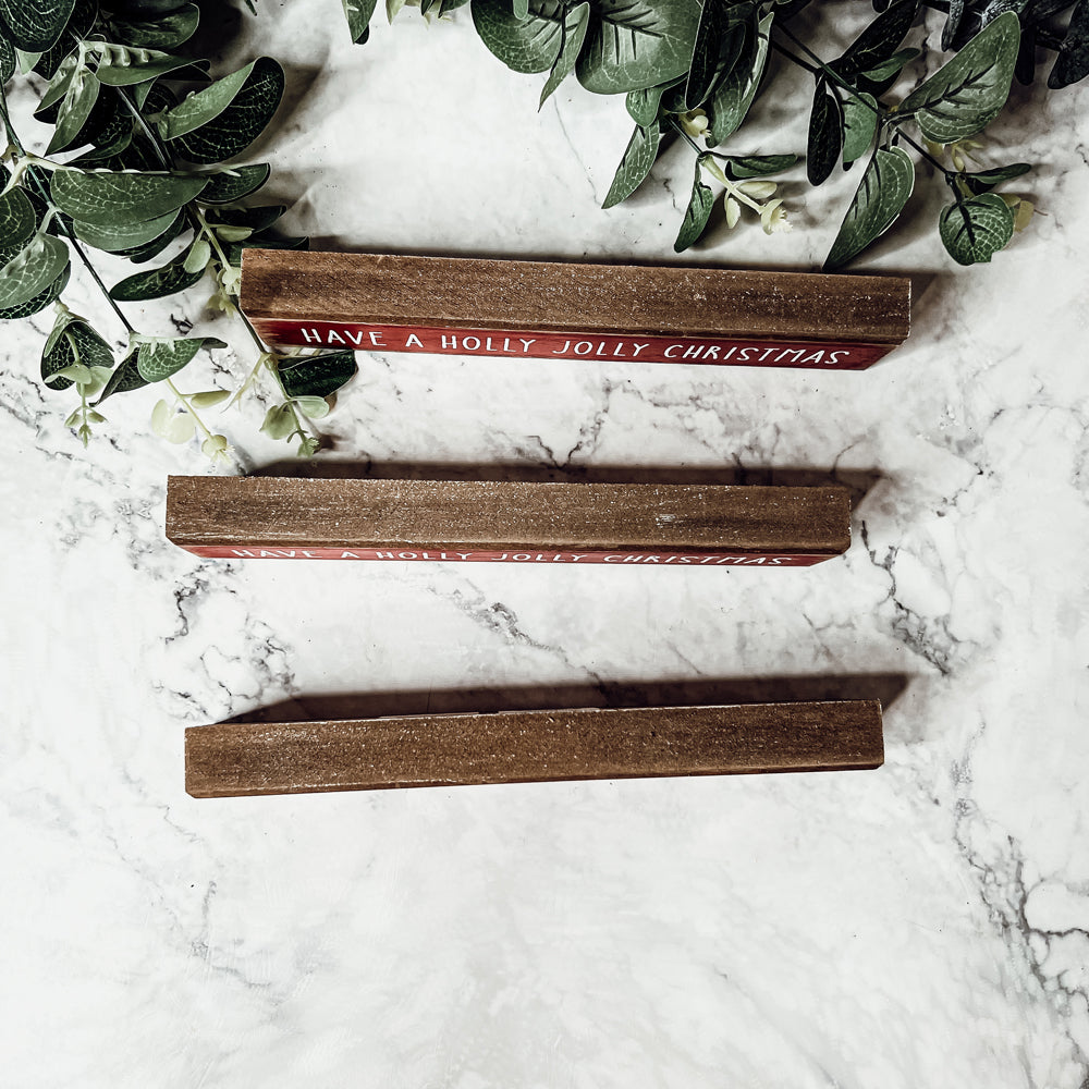 Holly Jolly Christmas Wooden Shelf Sitter Sign Holiday Mantel Shelf Decor Rustic Farmhouse