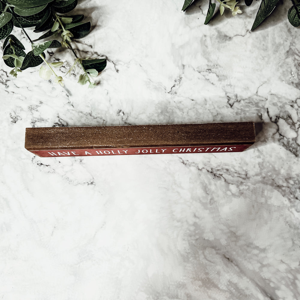 Holly Jolly Christmas Wooden Shelf Sitter Sign Holiday Mantel Shelf Decor Rustic Farmhouse