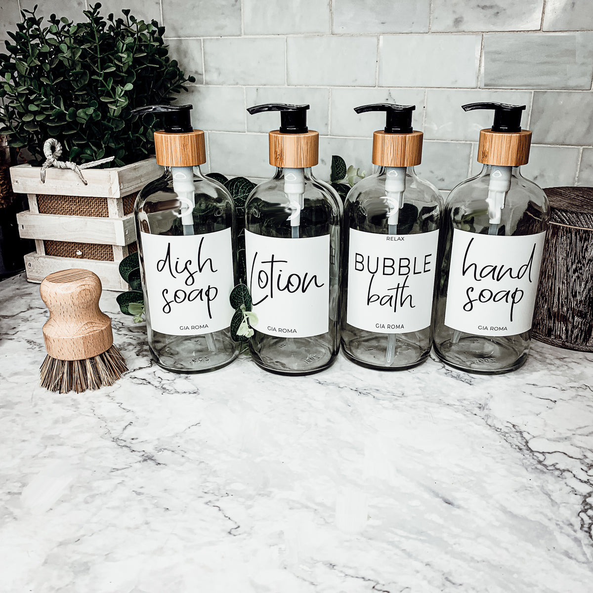 16oz Glass Boston Round Bottle Clear With White Label - Multiple Pack
