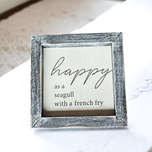 Happy As A Seagull Wooden Sign 5x5 Distressed Gray Frame Beach Decor Funny Coastal Gift