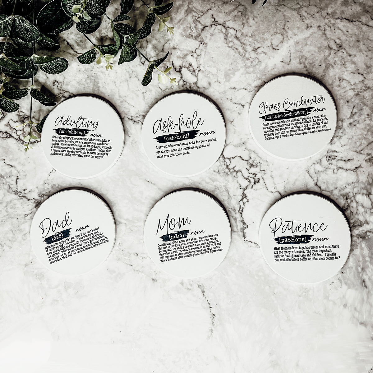 Adulting Coaster Gift Set 6 Pack Funny Quotes Coasters For Bar Countertop Decor And Display