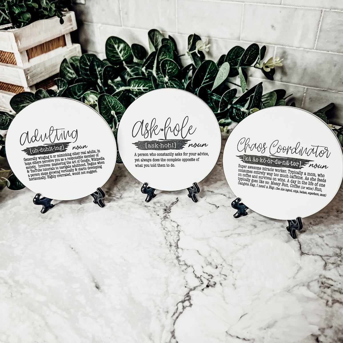 Adulting Coaster Gift Set 6 Pack Funny Quotes Coasters For Bar Countertop Decor And Display
