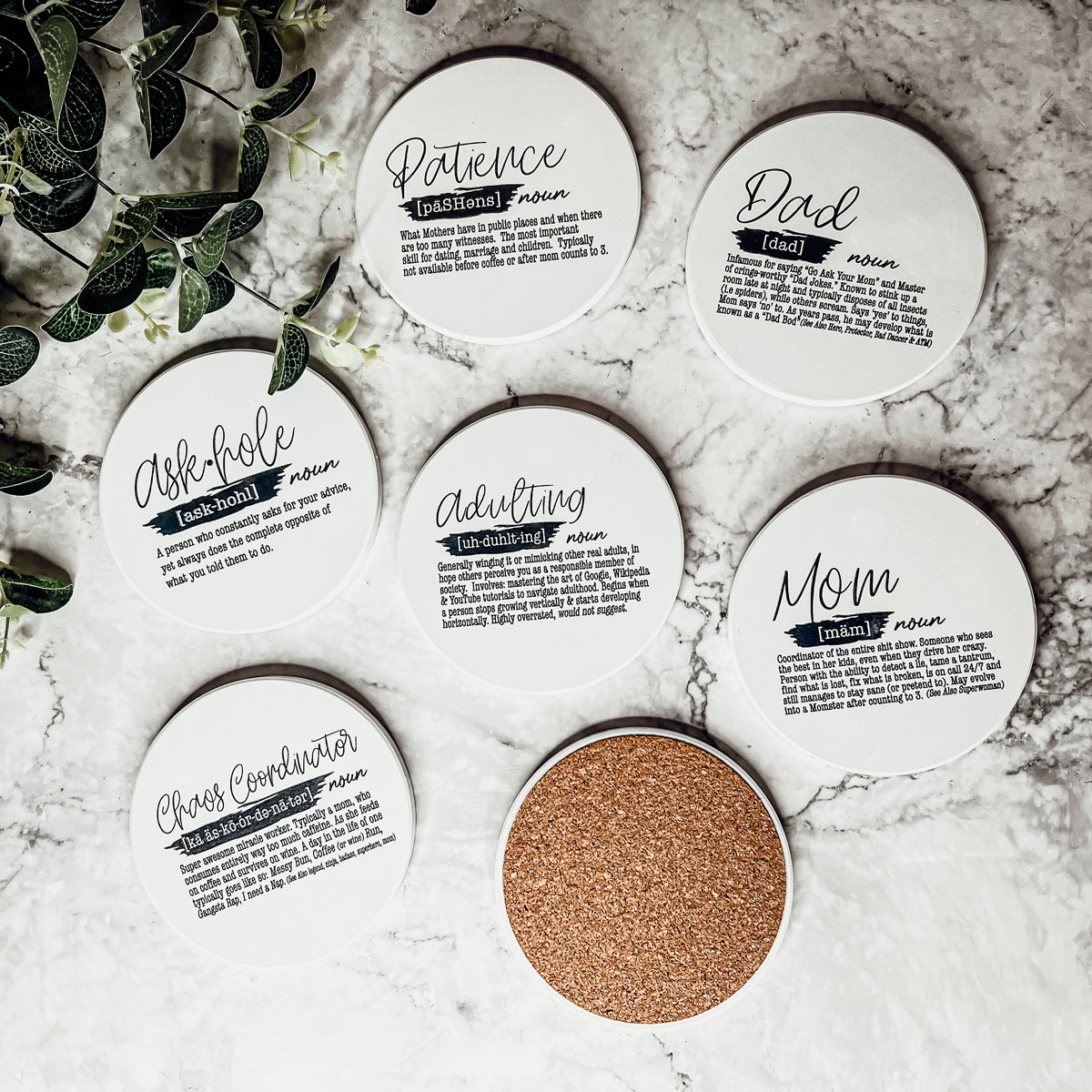 Adulting Coaster Gift Set 6 Pack Funny Quotes Coasters For Bar Countertop Decor And Display