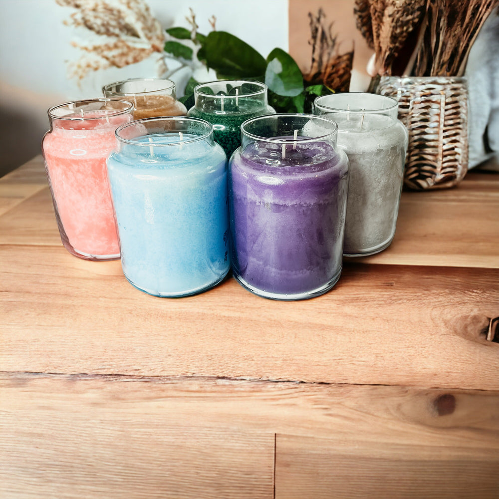 XL 24oz Two-Wick Scented Candle Clear Glass Jar With Lid 150+ Hour Burn