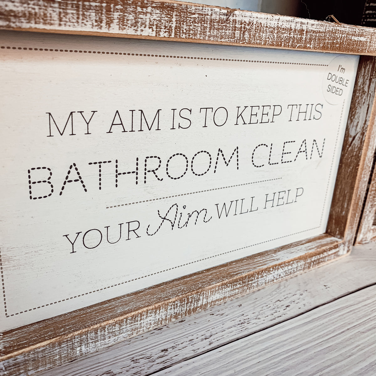 Funny Double Sided Wooden Bathroom Sign Aim Sprinkle Tinkle Freestanding Frame Wall Decor
