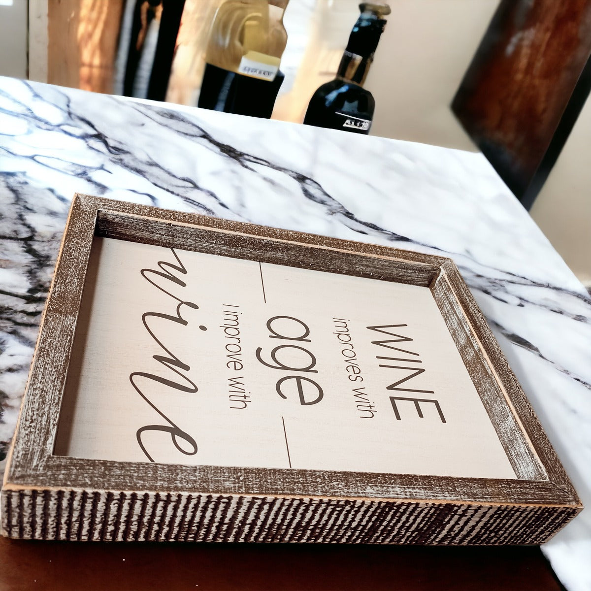 Wine Improves With Age Wood Sign 8x10 Premium Rustic White Grey Hanging Freestanding Decor