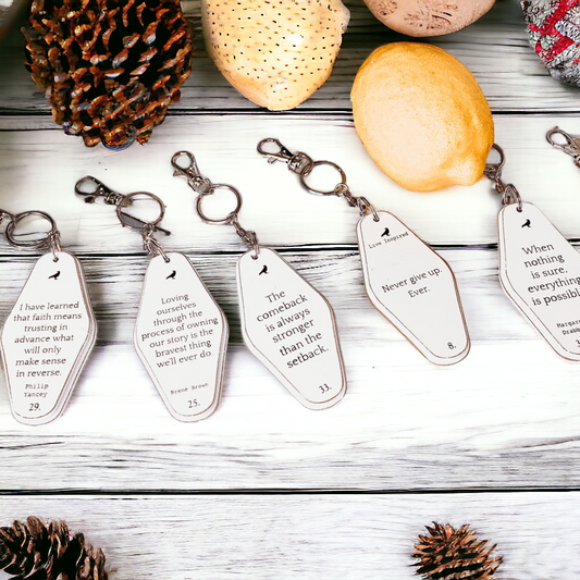 Wooden Inspirational Key Chains Reversible Heavy Duty Motivational Quotes Keyring Set 10 Plus Styles