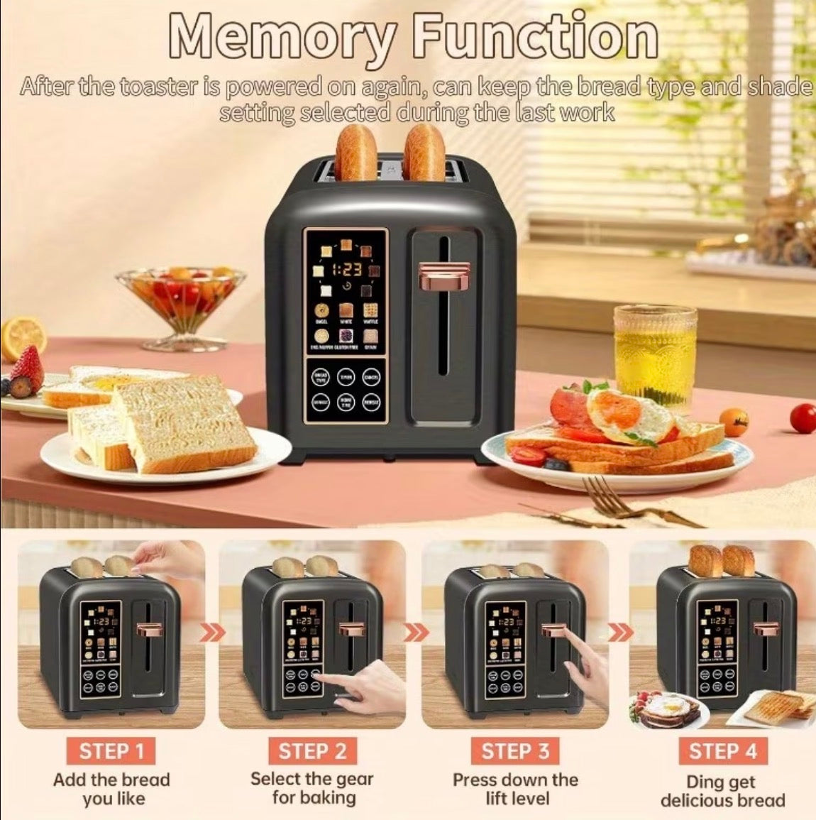 2 Slice Toaster - Stainless Steel - Touchscreen Display